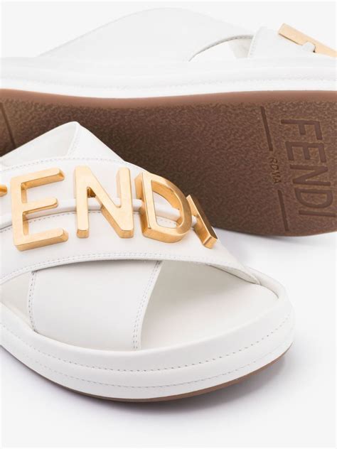 womens fendi white leathet studded slides cheap